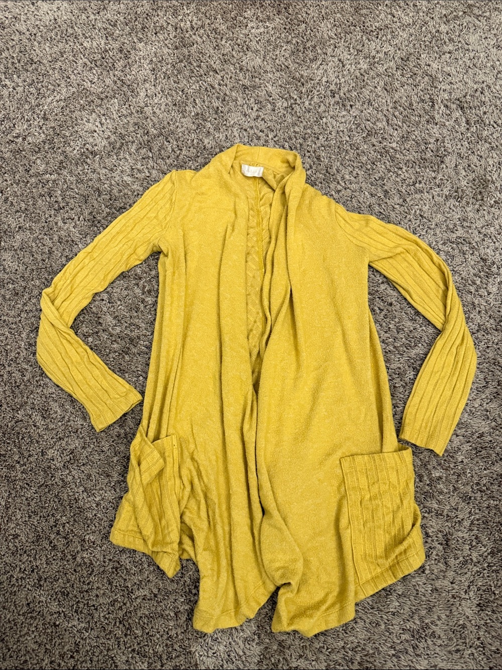 Altar’d State Mustard Yellow Open-Front Ribbed Cardigan Sweater